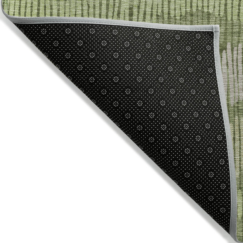 3' X 5' Olive Green And Gray Striped Washable Indoor Outdoor Area Rug