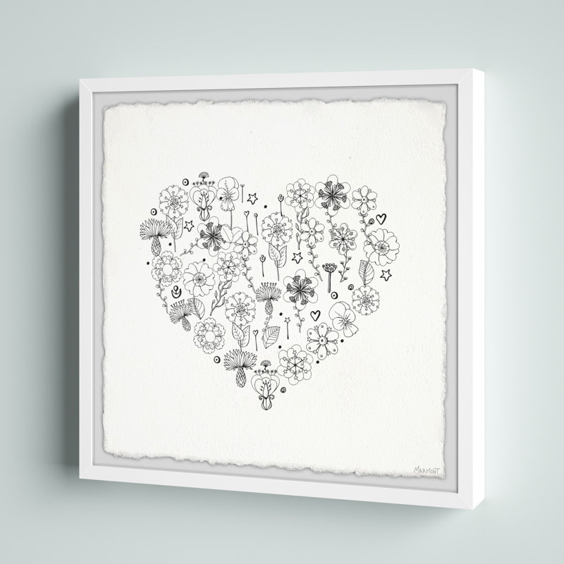 Cœur et fleur - couche, impression de dessin encadré, H 12 po x l 12 po x P 1,5 po
