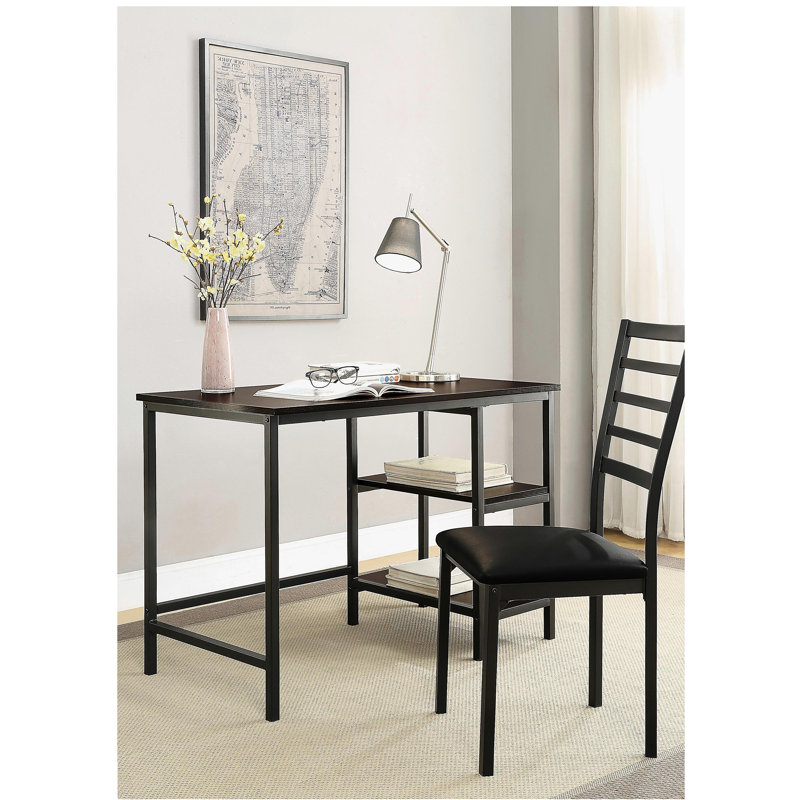 Ensemble de bureau d'écriture 2 pièces avec traitement en cuir noir