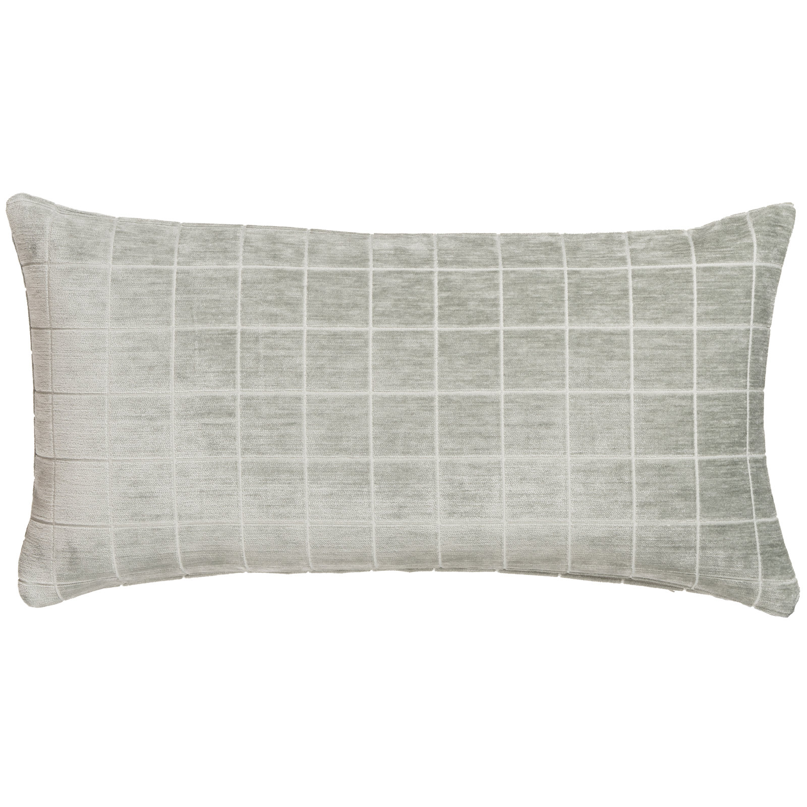 Otterville Velvet Grid Lumbar Pillow, 12"H x 21"W, Feather, Cement Geometric
