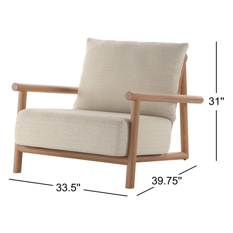 Chaise de patio en teck avec coussins Ingo, Teck naturel