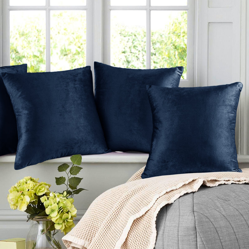 Solid Colour Velvet Reversible Pillow Cover, 20"H x 20"W, Navy Blue