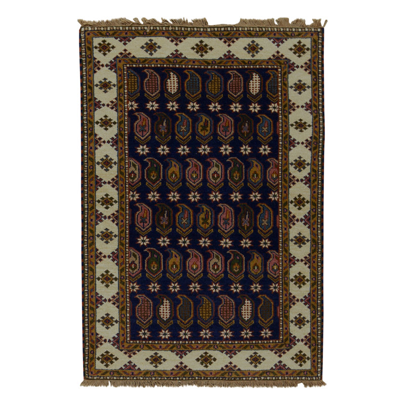Hand-Knotted High-Quality Beige and Black Area Rug