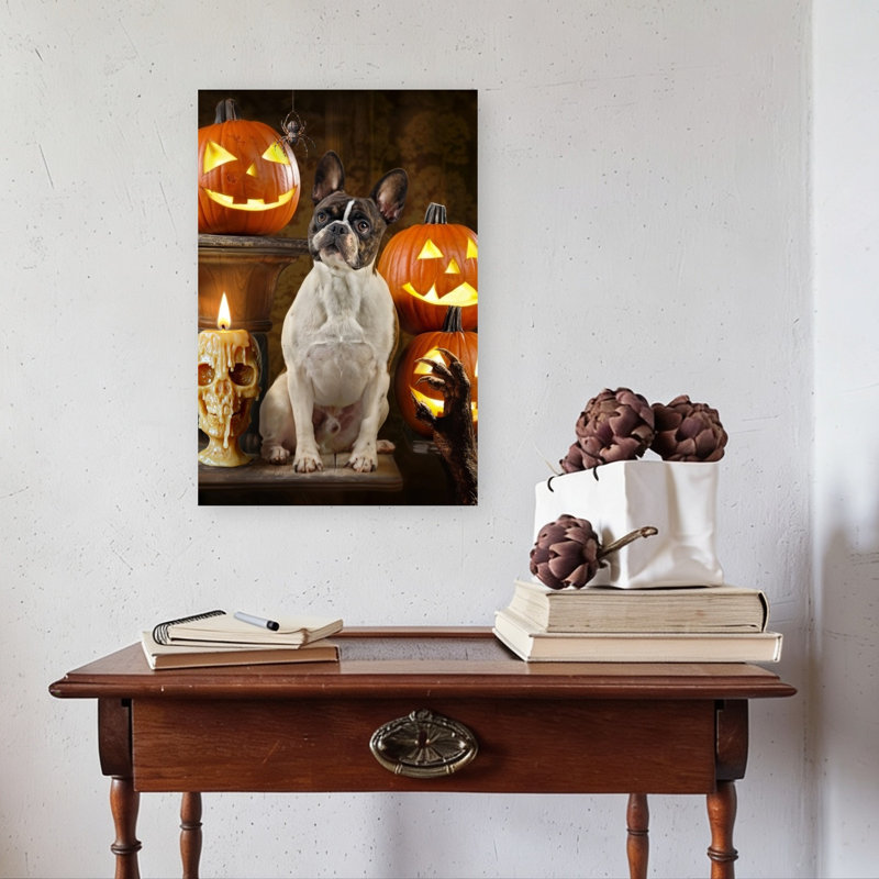 Halloween, art bouledogue français, H 24 po x l 16 po