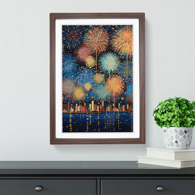 Fireworks Art Deco No.2 - Single Picture Frame Print on Wood