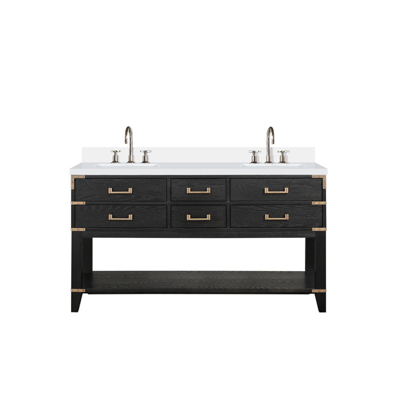 Meuble-lavabo double avec plateau en marbre de culture