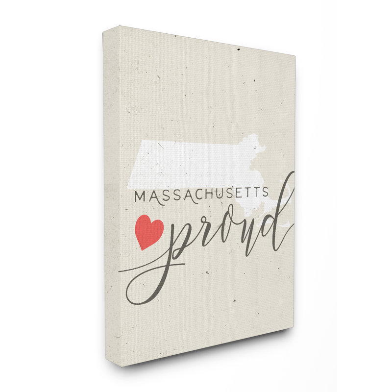 «Massachusetts Proud with Heart» par Daphne Polselli, reproduction d'art textuel, H 20 po x l 16 po x 1,5 po, Toile tendue