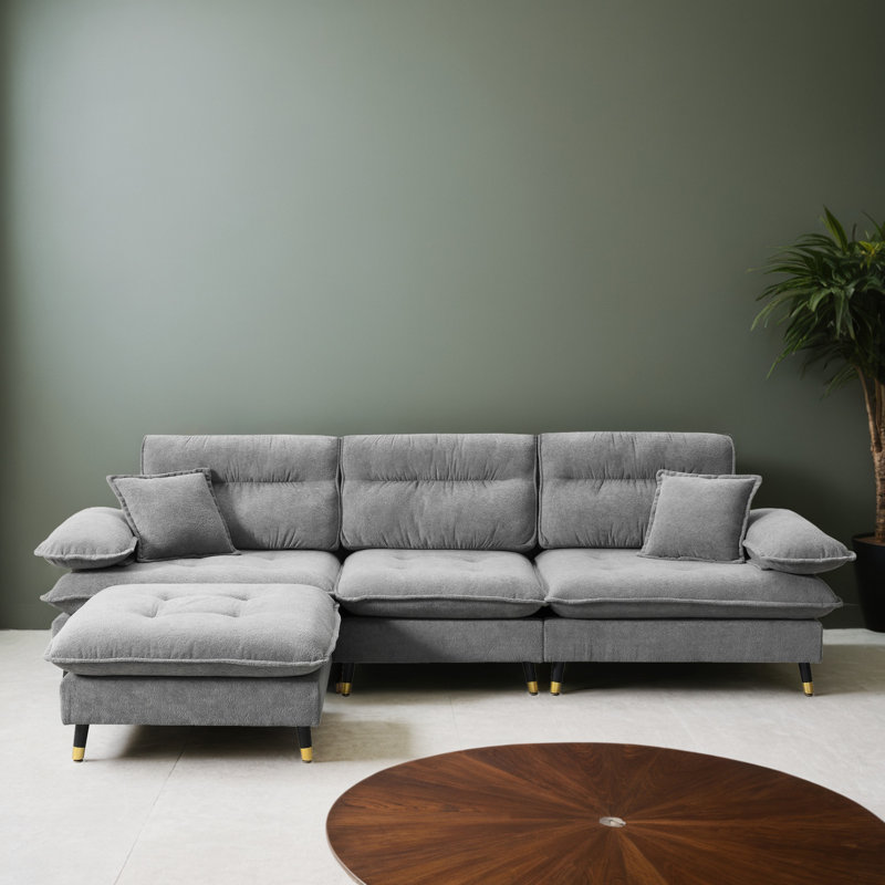Canapé modulaire réversible en L de 106 po avec repose-pieds pour salon, Gris chenille