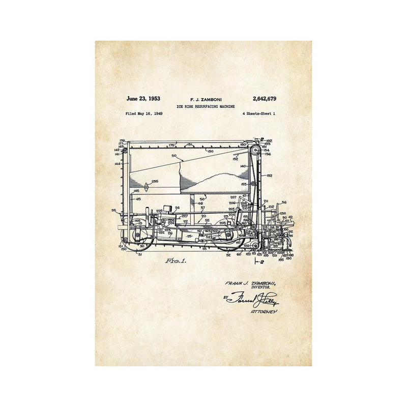 Ice Hockey Zamboni by Patent77 - Wrapped Canvas Gallery-Wrapped Canvas Giclée, 20.32 cm H x 30.48 cm W