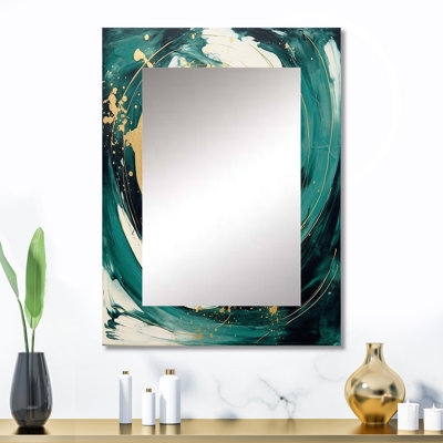 Makeba bleu foncé et spirale dorée I - miroir mural spirales abstraites, miroir décoratif moderne, impression d'art en métal