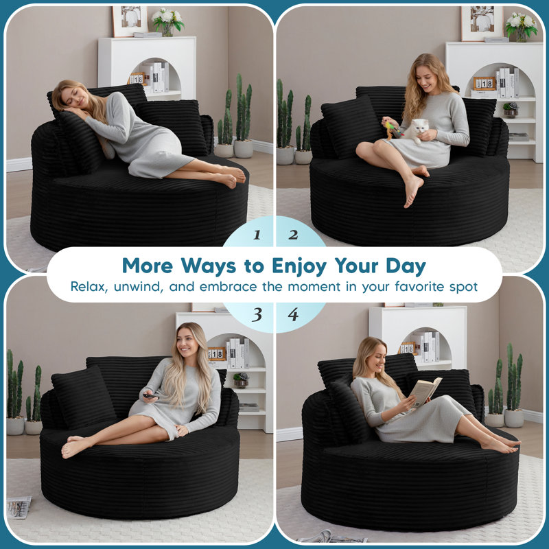 53" Oversized Compression Round Chaise Longue Chair, Black