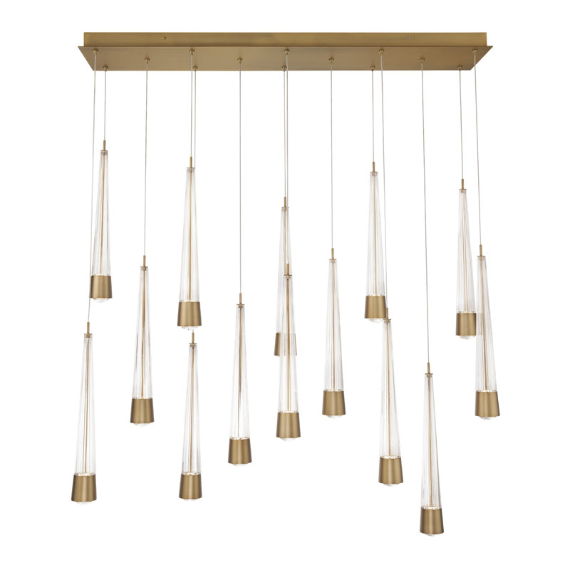 Luminaire suspendu 14 lumières DEL Quill Linear, Laiton vieilli