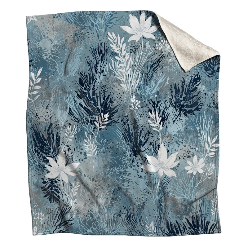 Blue Floral Pattern Blankets, 50in W x 60in H