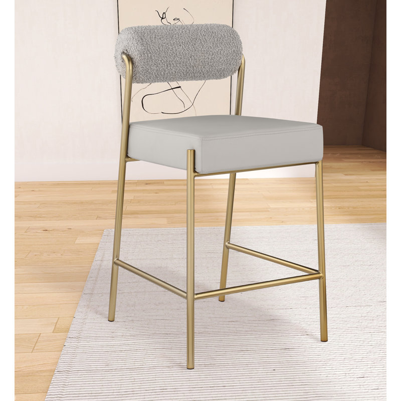 Tabouret de comptoir Carly Boucle, Tissu taupe bouclé