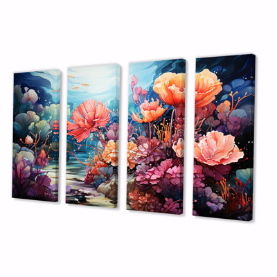 «Realistic Underwater Coral Garden I - Coral», art mural 4 pièces