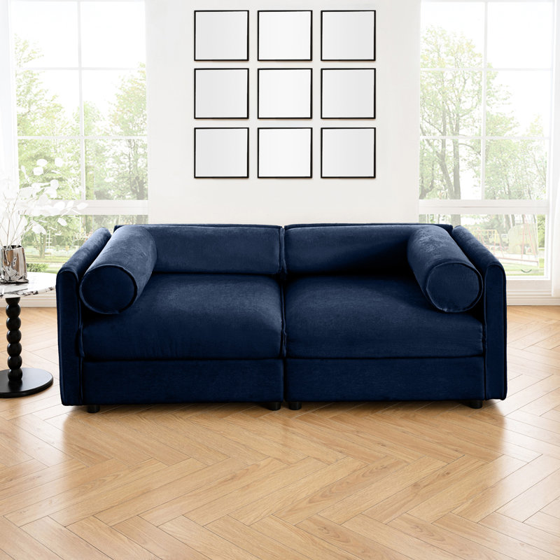 Chenille de salon avec compartiments confortables Abbottstown, H 27,9 po x l 75,5 po x P 37,4 po, 2, Bleu
