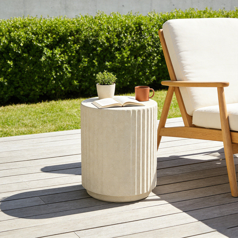 Table d'appoint d'extérieur de style travertin 16,53 po, table de bout MgO
