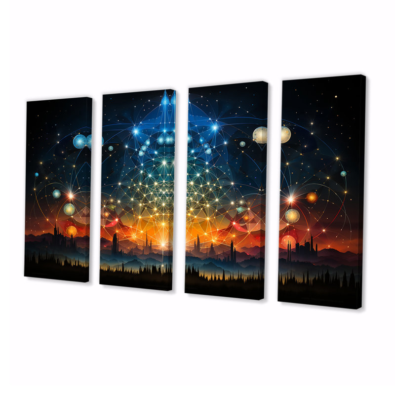 Heaven’s Sacred Bloom - Art mural abstrait paysage 4 pièces, H 28 po x l 48 po