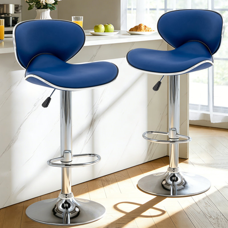Bar Stools Set of 2, Adjustable Swivel Counter stools, Modern PU Leather Counter Height Bar Stools with Back and Footrest