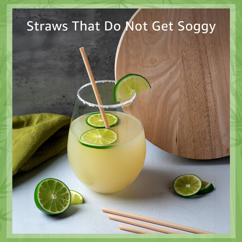 Eco-Friendly Disposable Bamboo Fiber Straws, Natural Color, 7.87", 50 Pack