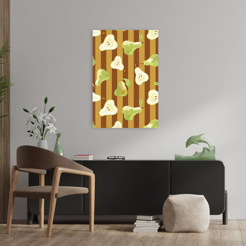 Friture poire, rayures, moderne, vibrant, fruit naturel, impression d'art mural, H 36 po x l 24 po