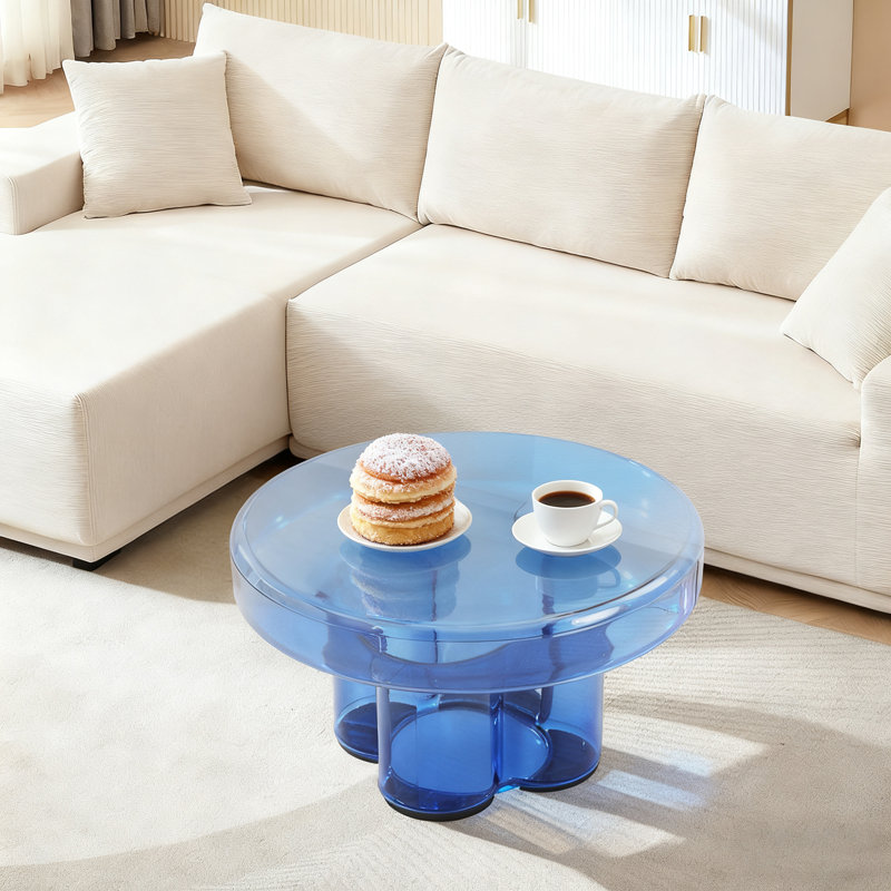 Table d'appoint ronde en verre, Bleu