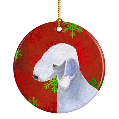 Ornement figurine suspendu en céramique bedlington terrier flocons de noël