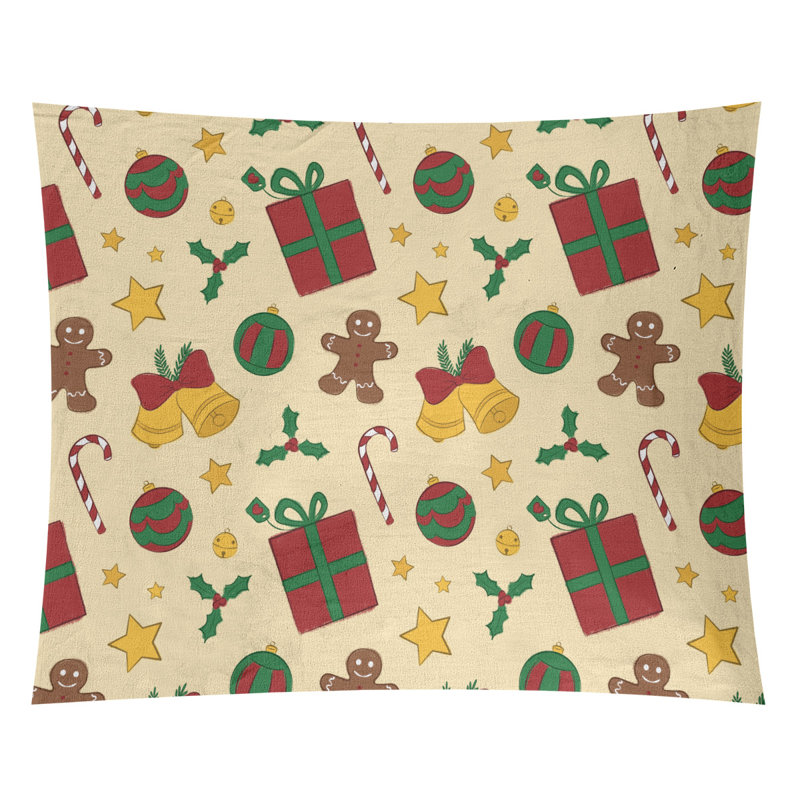 Tapisserie de noël en polyester fêtes décoration, H 27,5 po x l 37,5 po, Jaune / Brun / Rouge