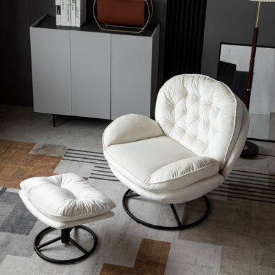 Bonhomme Velvet Swivel Lounge Chair With Footstool