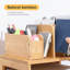 Organisateur de bureau en bambou avec porte-classeur, organisation de bureau pour les bureaux avec porte-stylo réglable, rangement pour bac à papier de bureau pour école à domicile (3 niveaux, naturel)