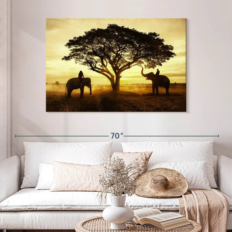 Silhouette d'un couple d'éléphants Brampt, H 32 po x l 48 po
