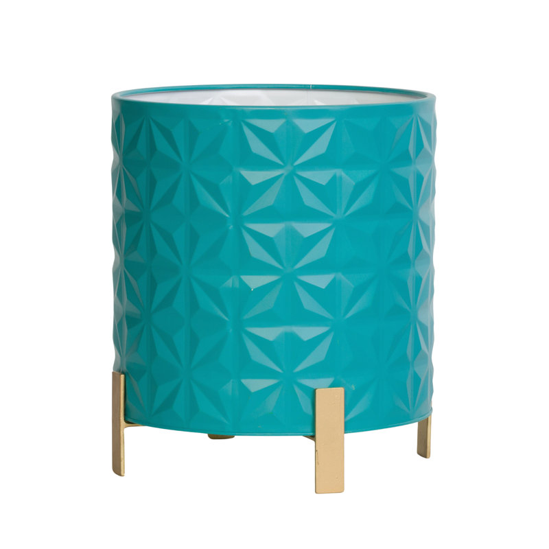 Jade Glam Indoor Metal Pot Planter With 4-Leg Metal Base, 14" H x 13" W x 13" D