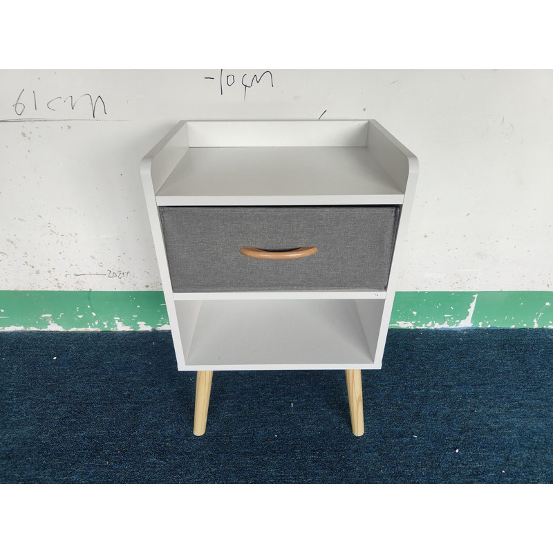 Table de chevet avec tiroir pliable en tissu, table de bout avec rangement à 2 niveaux, table d'appoint en bois avec armoire de rangement pour enfants, adultes - blanc