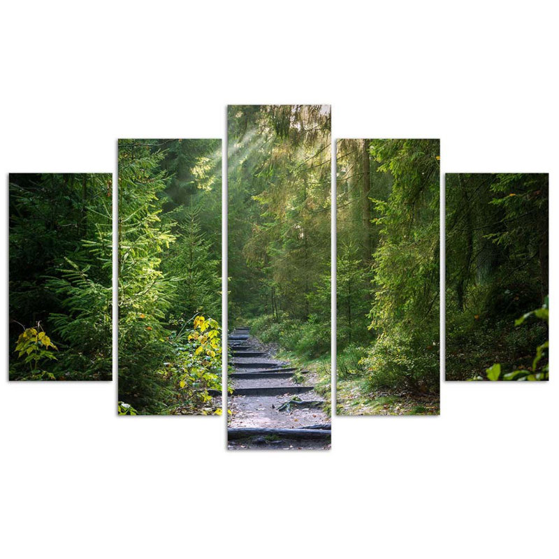 Forest Nature Green Landscape - 5 Piece No Frame Print on Canvas, 100cm H x 200cm W