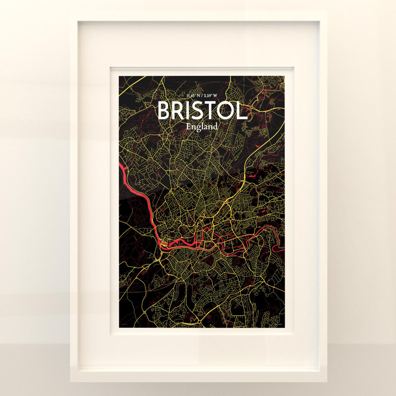 Bristol, carte de la ville, impression, H 27,6 po x l 19,7 po x P 0,05 po, Contraste