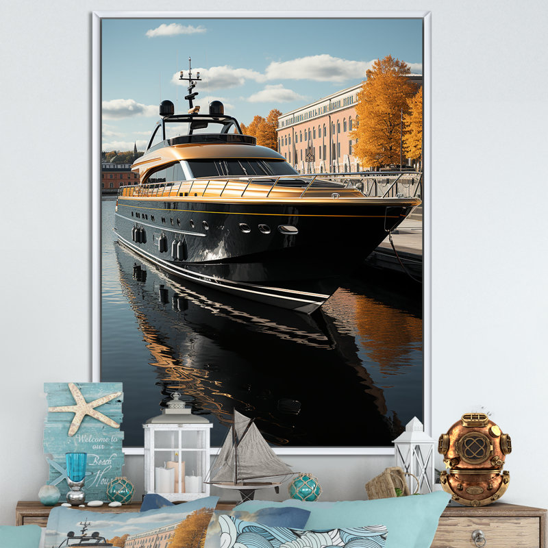 Port Dockside Elegance III - Décoration murale nautique et plage, H 40 po x l 30 po, Cadre photo blanc