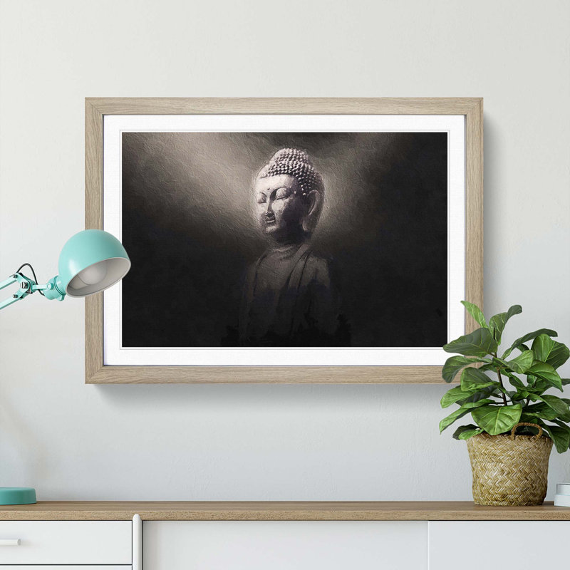 Buddha in a Mist - Picture Frame Art Print, Oak Framed, 27cm H x 36cm W x 2cm D