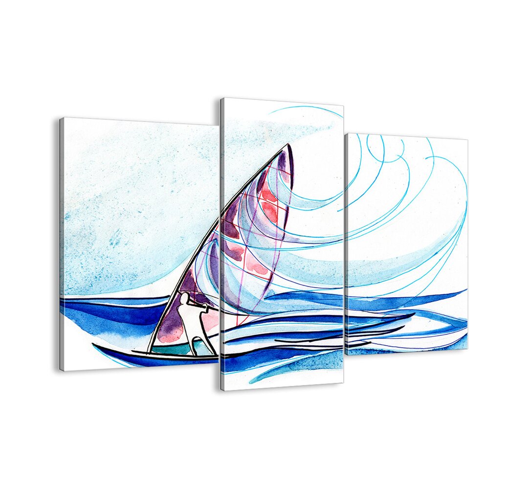 With the Wind in the Rhythm of the Waves - 3 Piece Graphic Art Print Set on Canvas