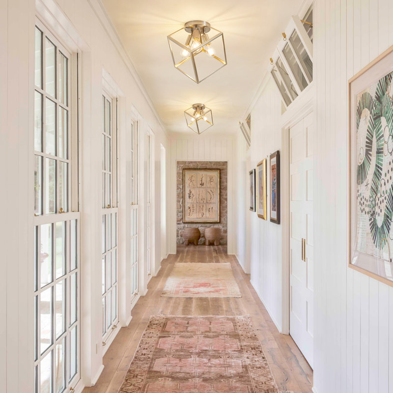 Brushed Nickel Flush Mount Ceiling Light, Multi-directional Geometric Light Fixtures Ceiling Mount, Modern Metal Frame Kitchen Foyer Lights With E26 Base For Farmhouse Living Room Hallway Porch