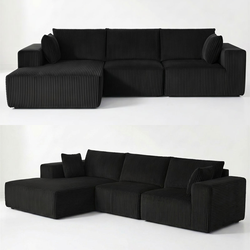Modular Cloud Sectional Sofa, Deep Seat L-Shaped Couch with Chaise, Corduroy Upholstered Boneless Sofa, No Assembly Required, High-Weight 600 LBS for Living Room