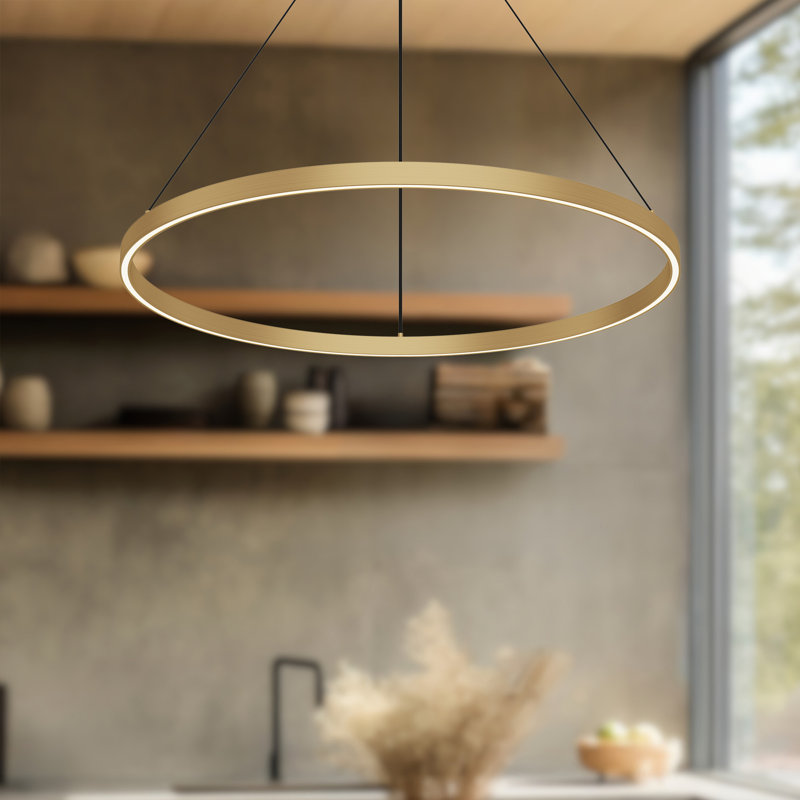Cerchio 1 - Light LED Pendant, Brushed Gold, 1.5" H x 31.5" W x 31.5" D