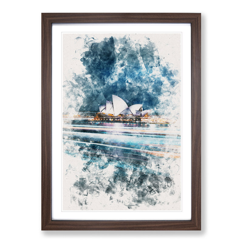 Sydney Opera House Lights - Picture Frame Graphic Art, Walnut Framed, 63cm H x 45cm W x 2cm D