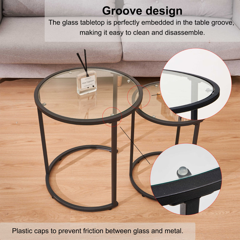 Glass Top Nesting Tables, Black