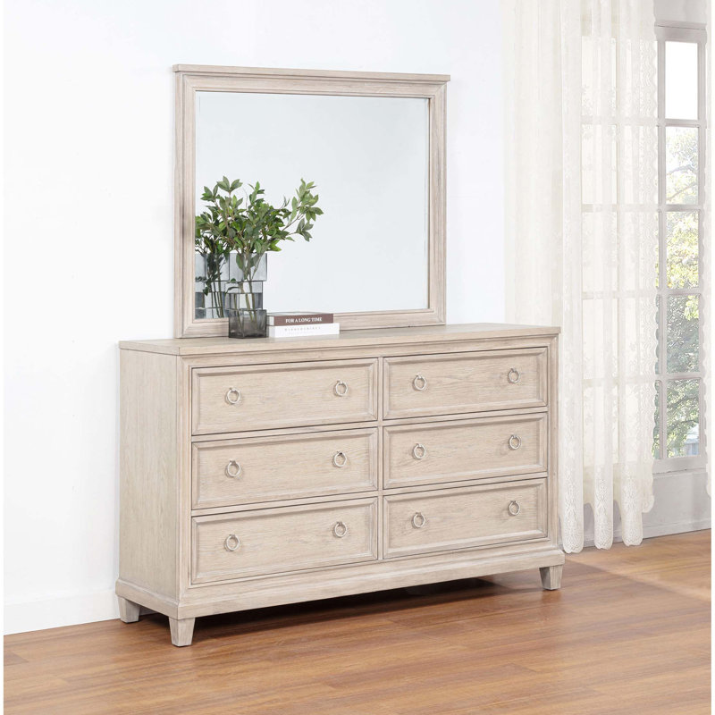 Commode à six tiroirs avec miroir encadré Coastal