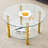Minimalist Double Layer Tempered Glass Table, 27.5" & 23.6" Tops, Gold Legs, Storage Space Fashionable Clear Coffee Golden Slip Feature