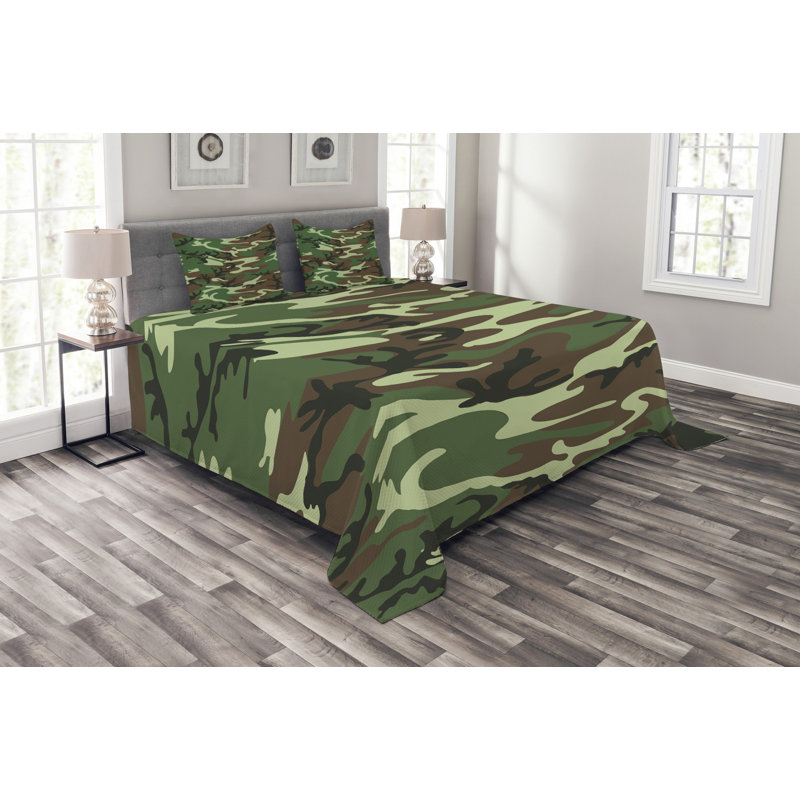 Adrijus Green/Brown Microfibre Bedspread Set, 220 x 264 cm