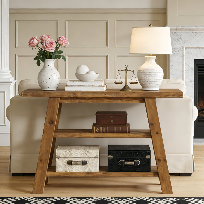Console en bois massif 47,24 "à 3 niveaux, Brun