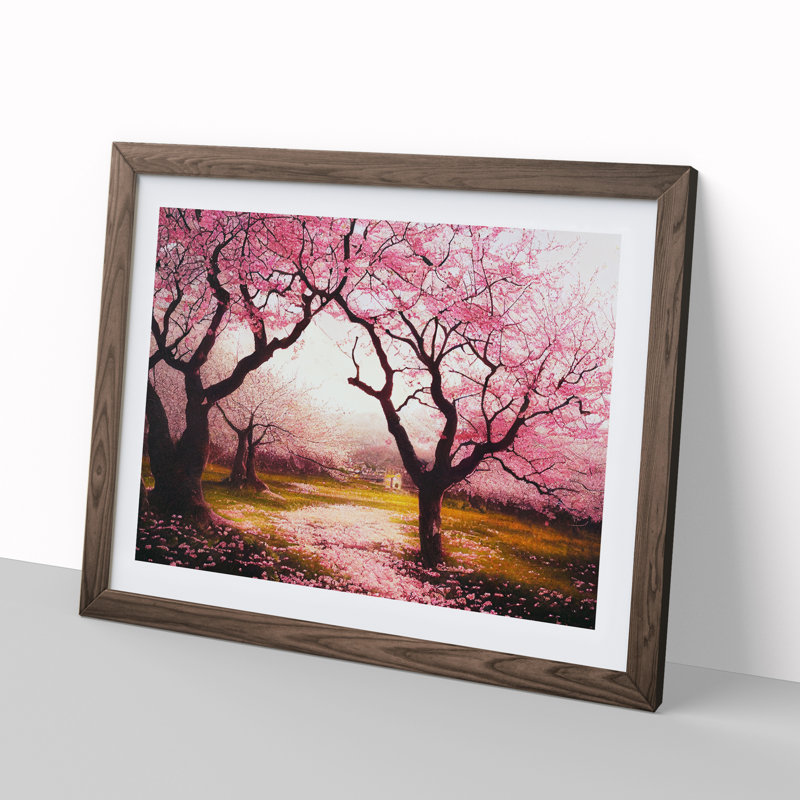 Majestic Cherry Blossom Trees - Framed Print, 25cm H x 34cm W x 2cm D, Walnut