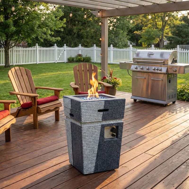 Avri 29'' H x 19.7" W Modern Square Concrete Outdoor Fire Pit Column with Glass Rocks