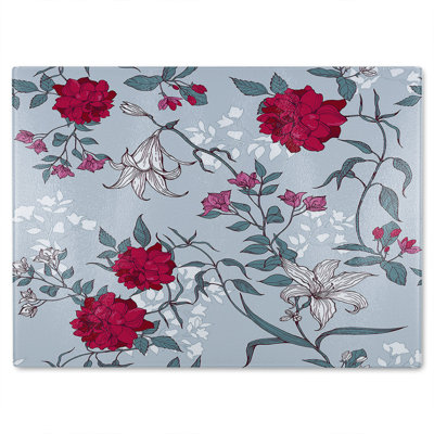 White Winter Floral Glass Chopping Board